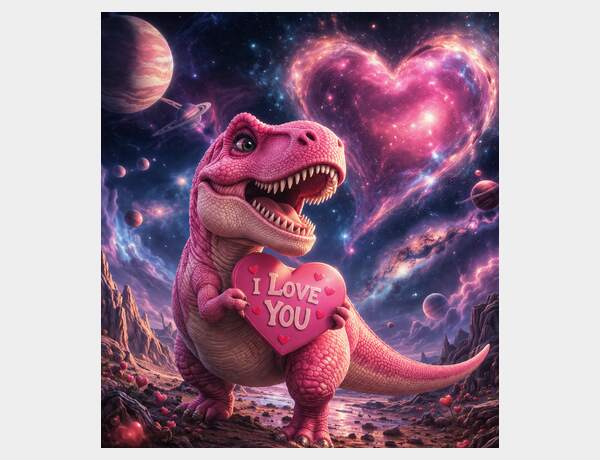 Cosmic love from a pink dinosaur by Press Rex