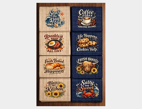 Colorful kitchen towel stack arrangement by Press Rex