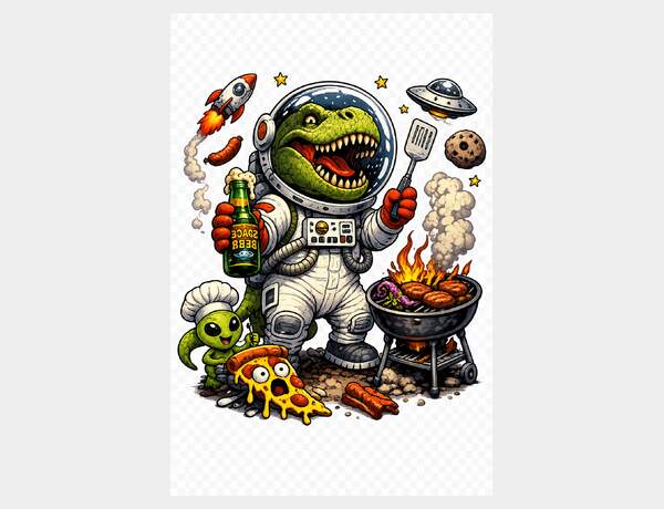 Space BBQ with T-Rex grill master by Press Rex
