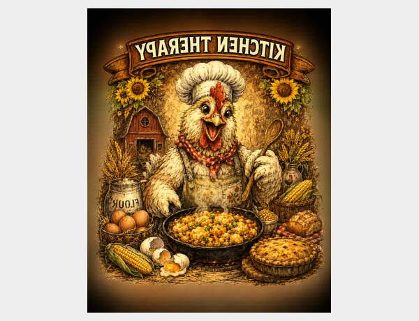 Farmhouse kitchen therapy with chicken chef by Press Rex