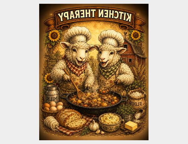 Kitchen therapy with cheerful sheep chefs by Press Rex