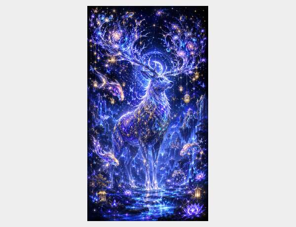 Celestial stag in a cosmic temple by Press Rex