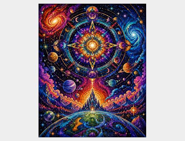 Cosmic stained-glass mandala of realms by Press Rex