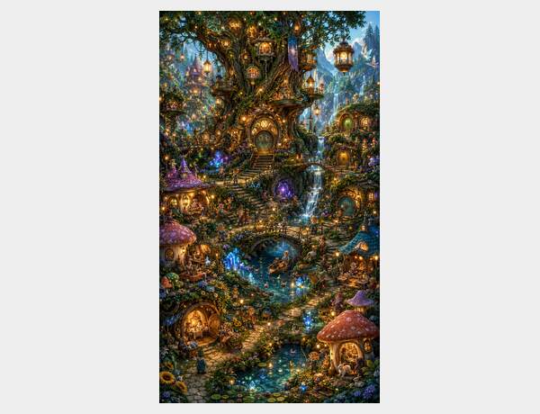 Enchanted village beneath the ancient tree by Press Rex