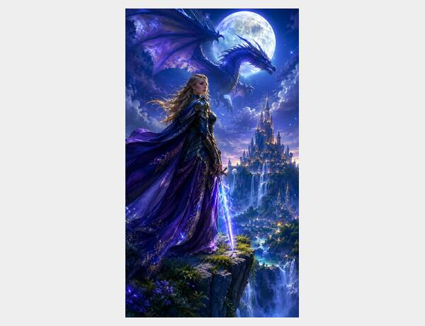 Heroic knight facing the dragon moon by Press Rex