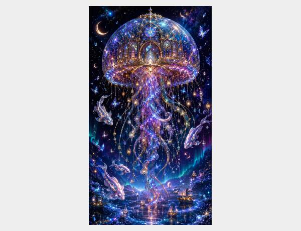 Jellyfish cathedral above a cosmic sea by Press Rex