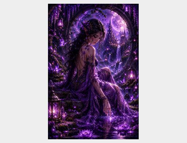 Moonlit forest with mystical elf maiden by Press Rex