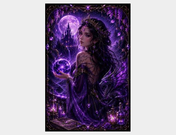 Mystic sorceress under a moonlit sky by Press Rex