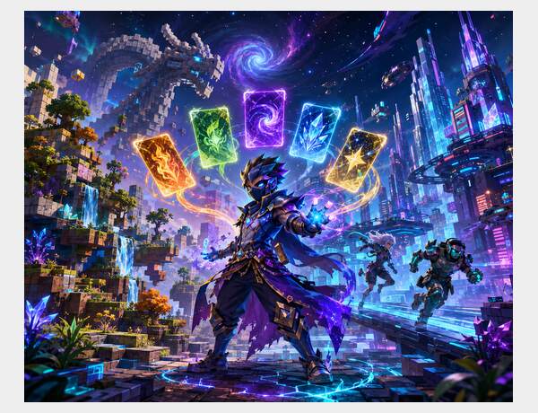 Neon blockworld elemental nexus by Press Rex