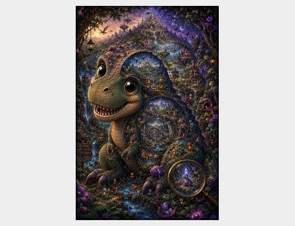 Whimsical dinosaur world in a forest by Press Rex
