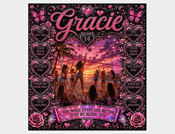 Gracie’s Glittery Beach Volleyball Celebration by Press Rex