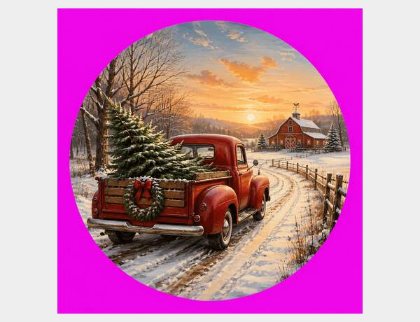 Nostalgic Red Truck Christmas Medallion by Press Rex