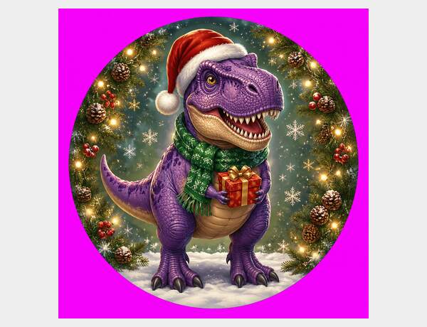 Purple Santa T. Rex Christmas Medallion by Press Rex
