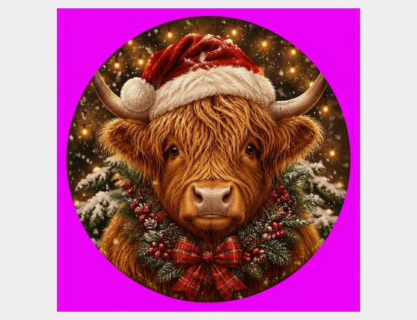 Santa Hat Highland Cow Medallion by Press Rex