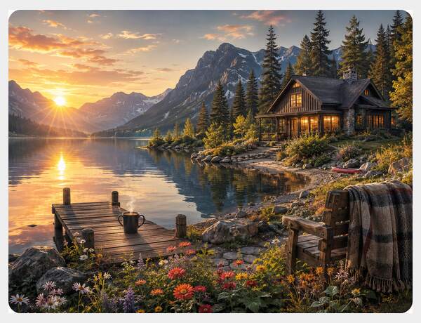 Golden Lakeside Cabin Retreat by Press Rex