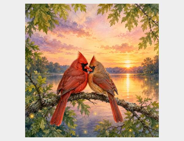 Cardinals at a Summer Sunset · Wind Spinner Artwork by Press Rex