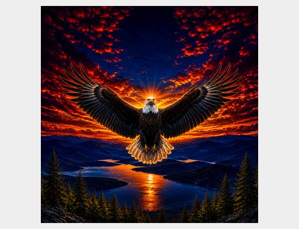 Midnight Eagle Over a Crimson Mountain Lake by Press Rex