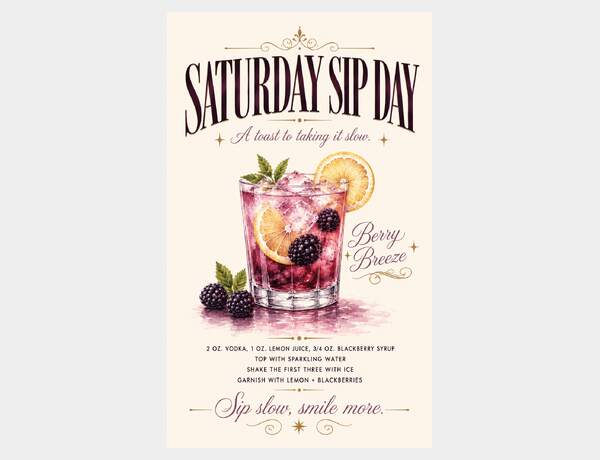 Vintage Berry Breeze Cocktail Poster by Press Rex